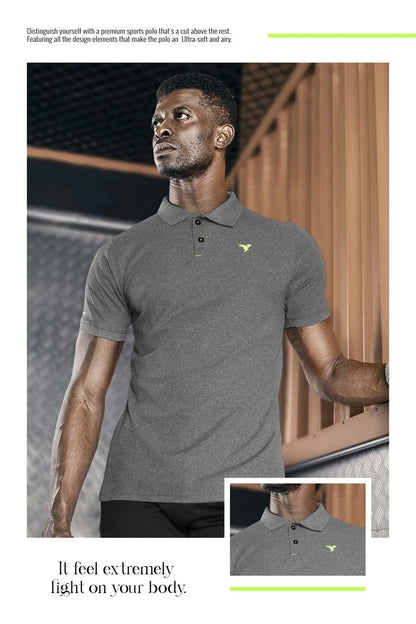 TechnoSport Polo Neck Half Sleeve Dry Fit T Shirt for Men OR-21 - Grey