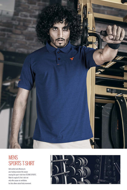 TechnoSport Polo Neck Half Sleeve Dry Fit T Shirt for Men OR-21 - Royal Blue