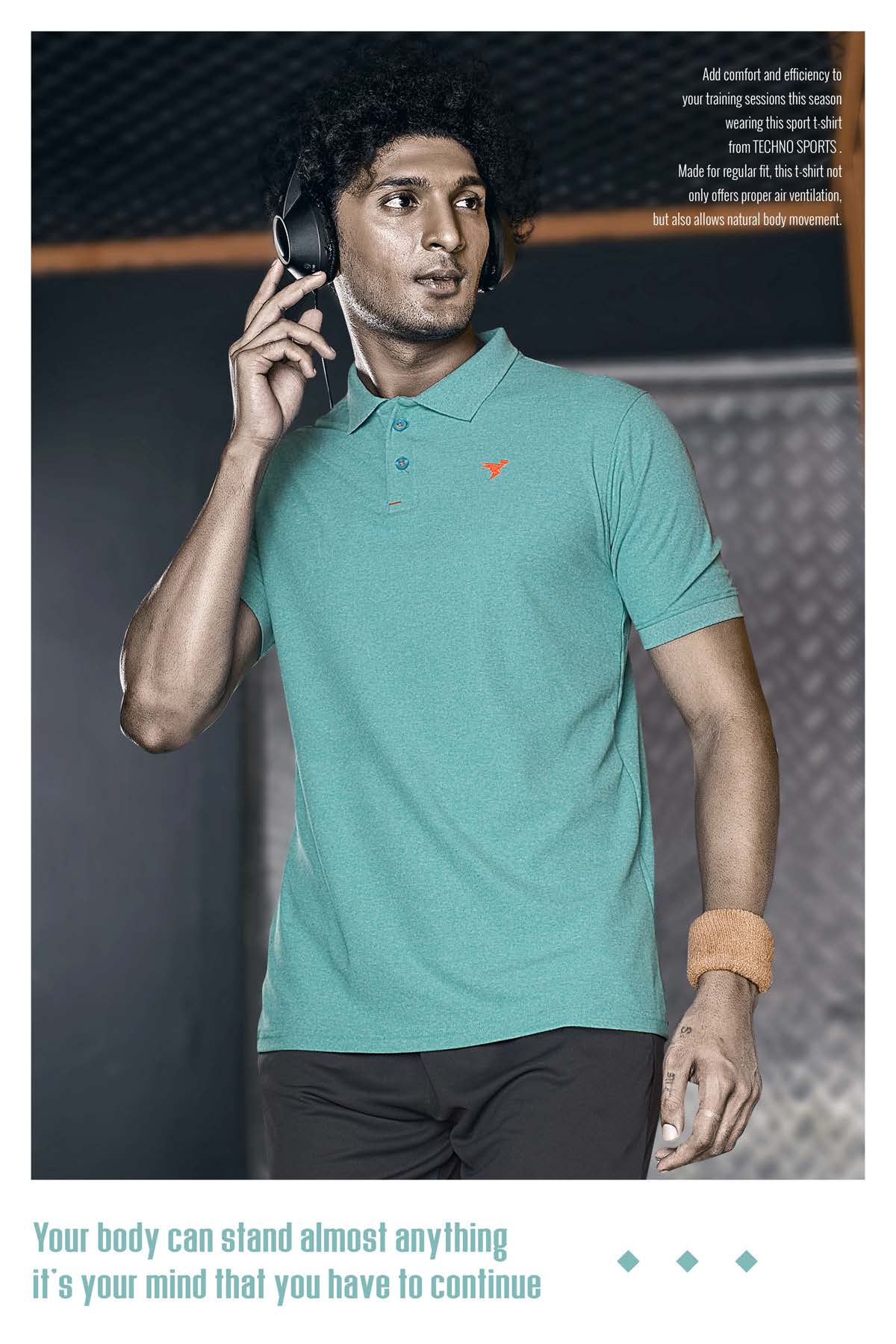 TechnoSport Polo Neck Half Sleeve Dry Fit T Shirt for Men OR-21 - Seafoam Green