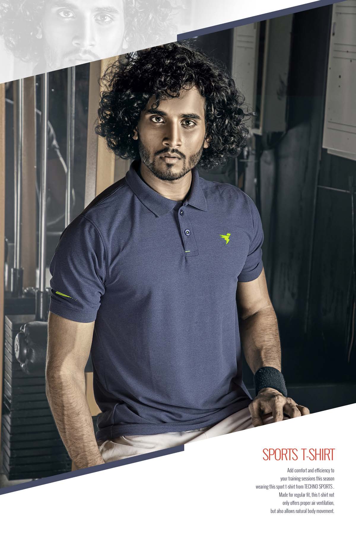 TechnoSport Polo Neck Half Sleeve Dry Fit T Shirt for Men OR-21 - Spanish Blue