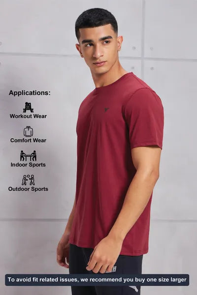 Technosport Active Men's Cotflex Half Sleeve T-Shirt OR-30 (Berry Red)