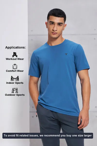 Technosport Active Men's Cotflex Half Sleeve T-Shirt OR-30 - Blue Tide