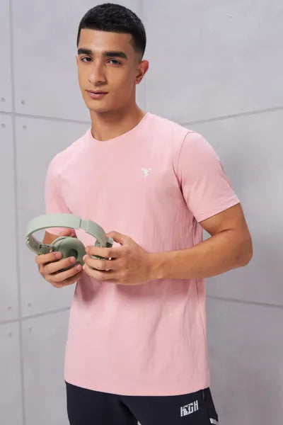 Technosport Active Men's Cotflex Half Sleeve T-Shirt OR-30 (Silver Pink)