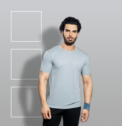 TechnoSport Crew Neck Half Sleeve Dry Fit T Shirt for Men OR-35 - Light Grey