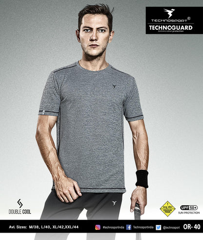 TechnoSport Crew Neck Half Sleeve Dry Fit T Shirt for Men OR-40 - Dark Grey