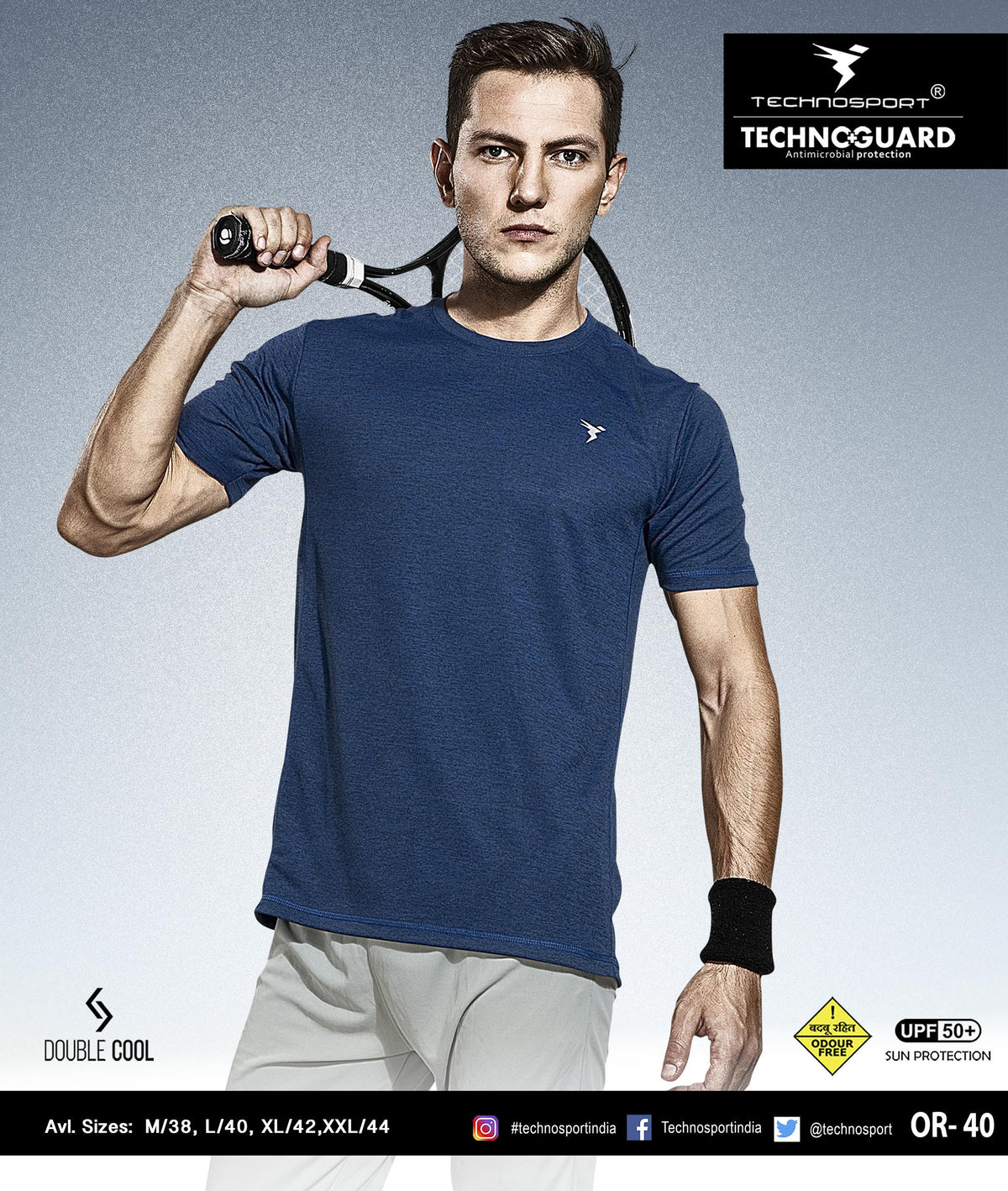 TechnoSport Crew Neck Half Sleeve Dry Fit T Shirt for Men OR-40 - Navy Blue