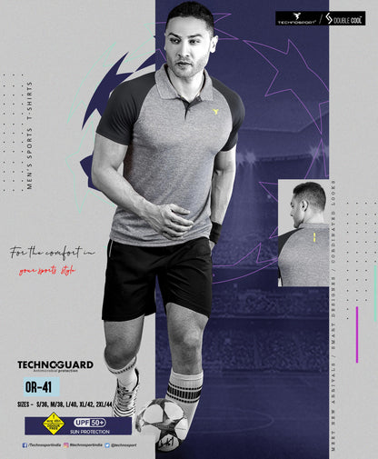 TechnoSport Polo Neck Dry Fit T Shirt OR-41 - Dark Grey