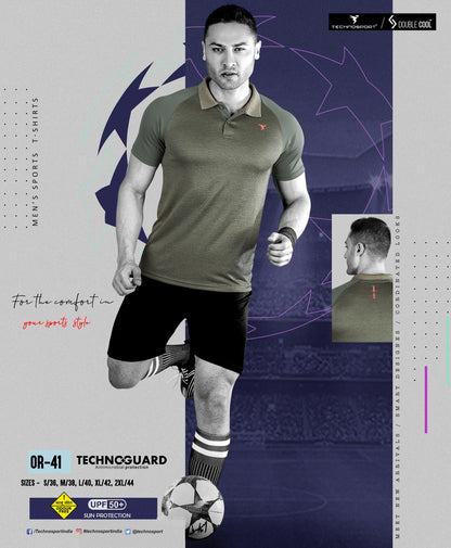 TechnoSport Polo Neck Dry Fit T Shirt OR-41 - Olive Green