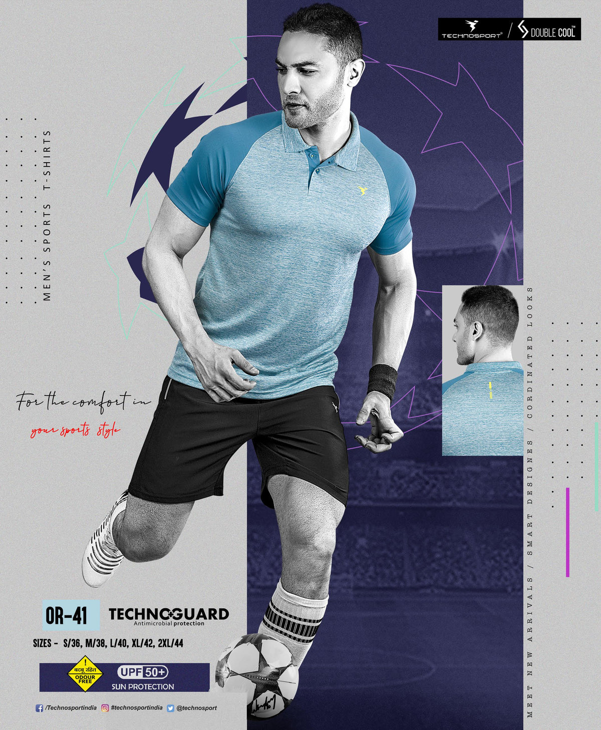 TechnoSport Polo Neck Dry Fit T Shirt OR-41 - Sky Blue
