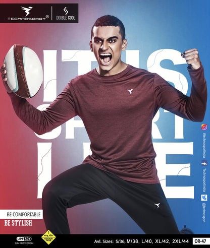 TechnoSport Crew Neck Full Sleeve Dry Fit T Shirt for Men OR-47 - Maroon