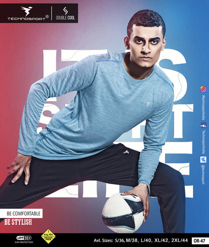 TechnoSport Crew Neck Full Sleeve Dry Fit T Shirt for Men OR-47 - Sky Blue