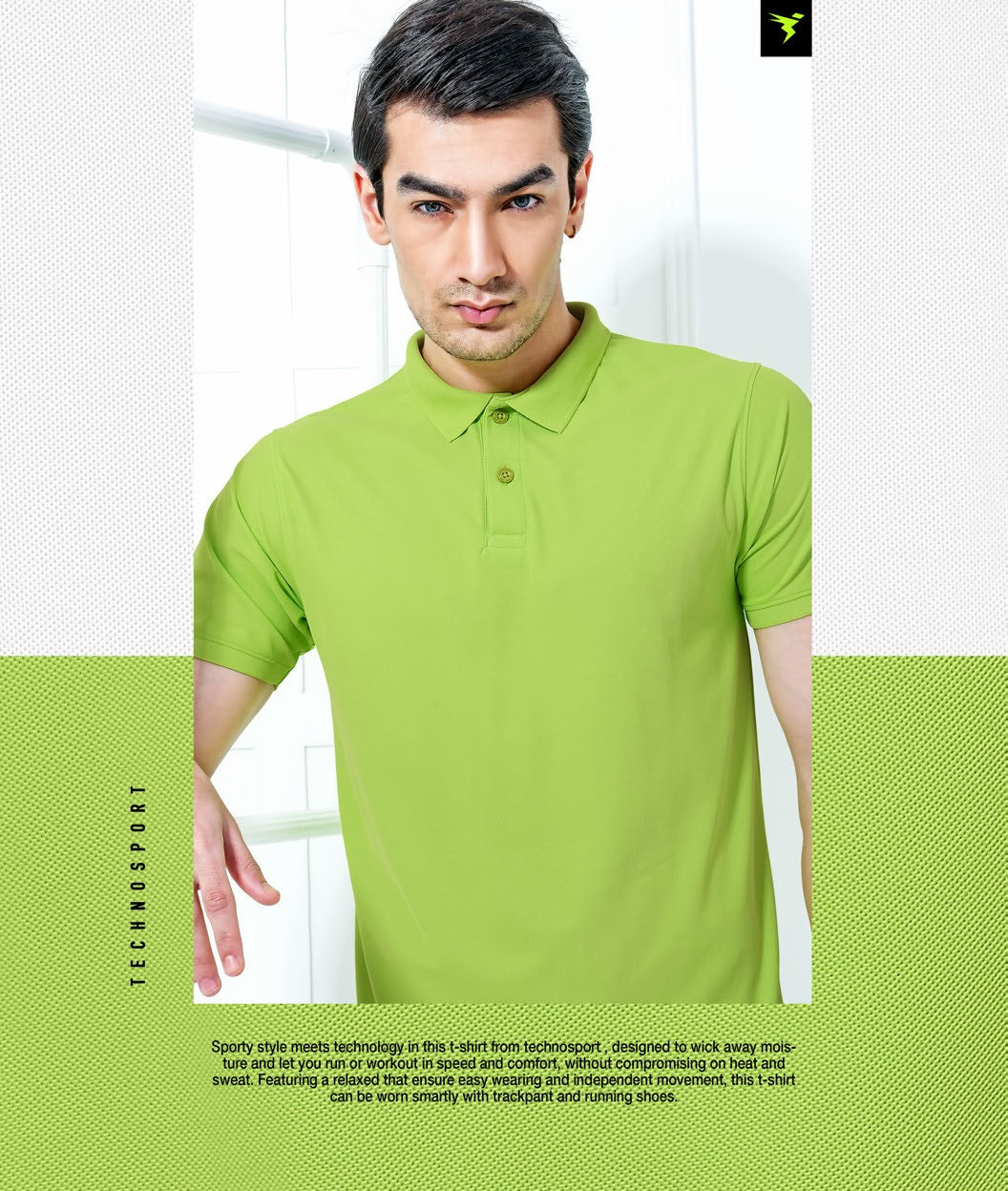 TechnoSport Polo Neck Half Sleeve Dry Fit T Shirt for Men OR-51 - Acid Lime