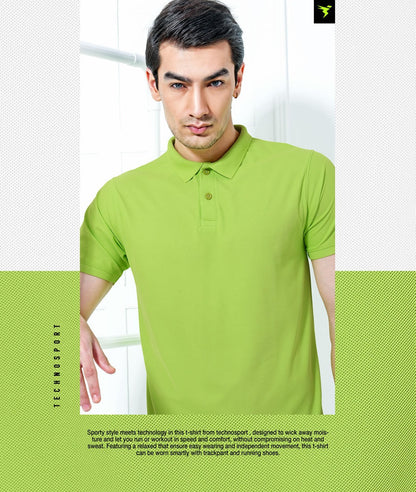 TechnoSport Polo Neck Half Sleeve Dry Fit T Shirt for Men OR-51 - Acid Lime