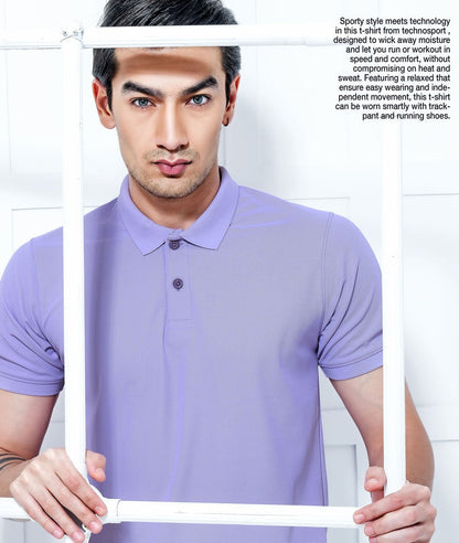 TechnoSport Polo Neck Half Sleeve Dry Fit T Shirt for Men OR-51 - Blueberry Violet