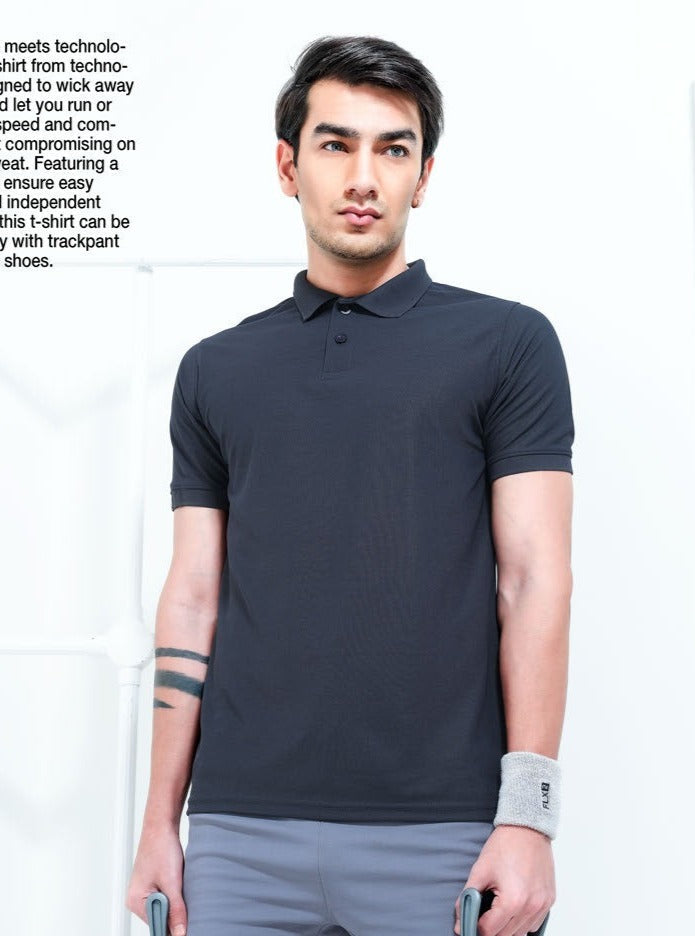 TechnoSport Polo Neck Half Sleeve Dry Fit T Shirt for Men OR-51 - Dark Grey