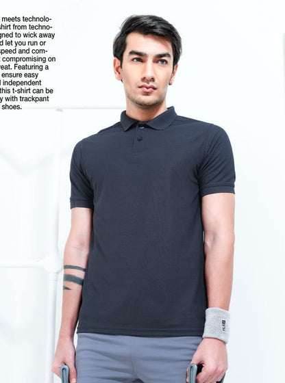 TechnoSport Polo Neck Half Sleeve Dry Fit T Shirt for Men OR-51 - Dark Grey