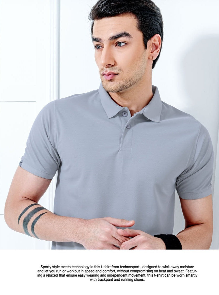 TechnoSport Polo Neck Half Sleeve Dry Fit T Shirt for Men OR-51 - Light Grey