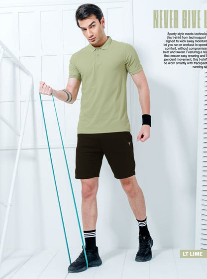 TechnoSport Polo Neck Half Sleeve Dry Fit T Shirt for Men OR-51 - Lite Lime