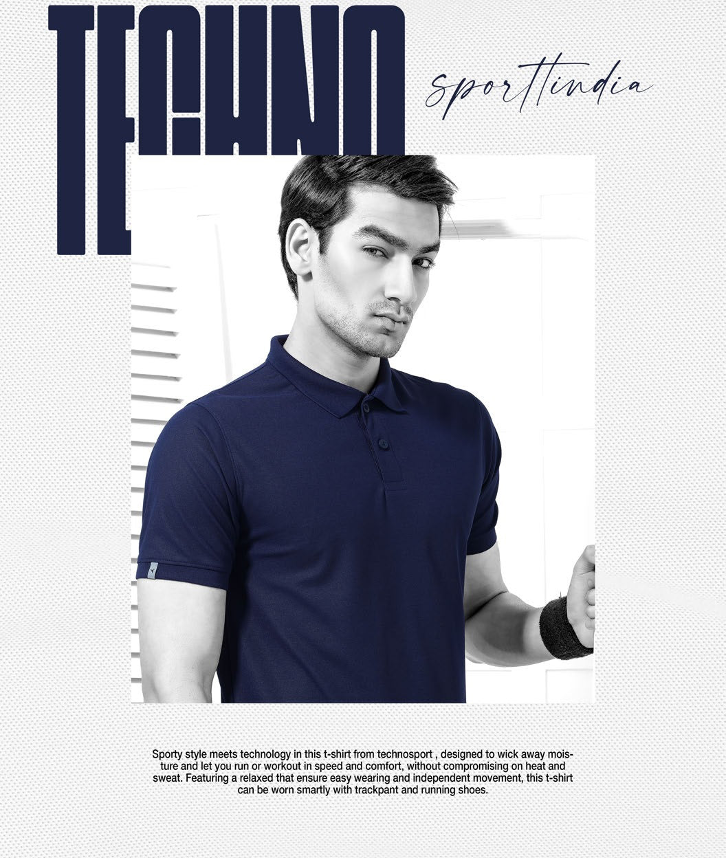 TechnoSport Polo Neck Half Sleeve Dry Fit T Shirt for Men OR-51 - Navy Blue