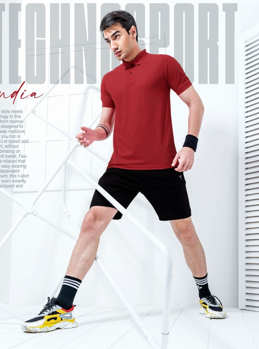 TechnoSport Polo Neck Half Sleeve Dry Fit T Shirt for Men OR-51 - Red