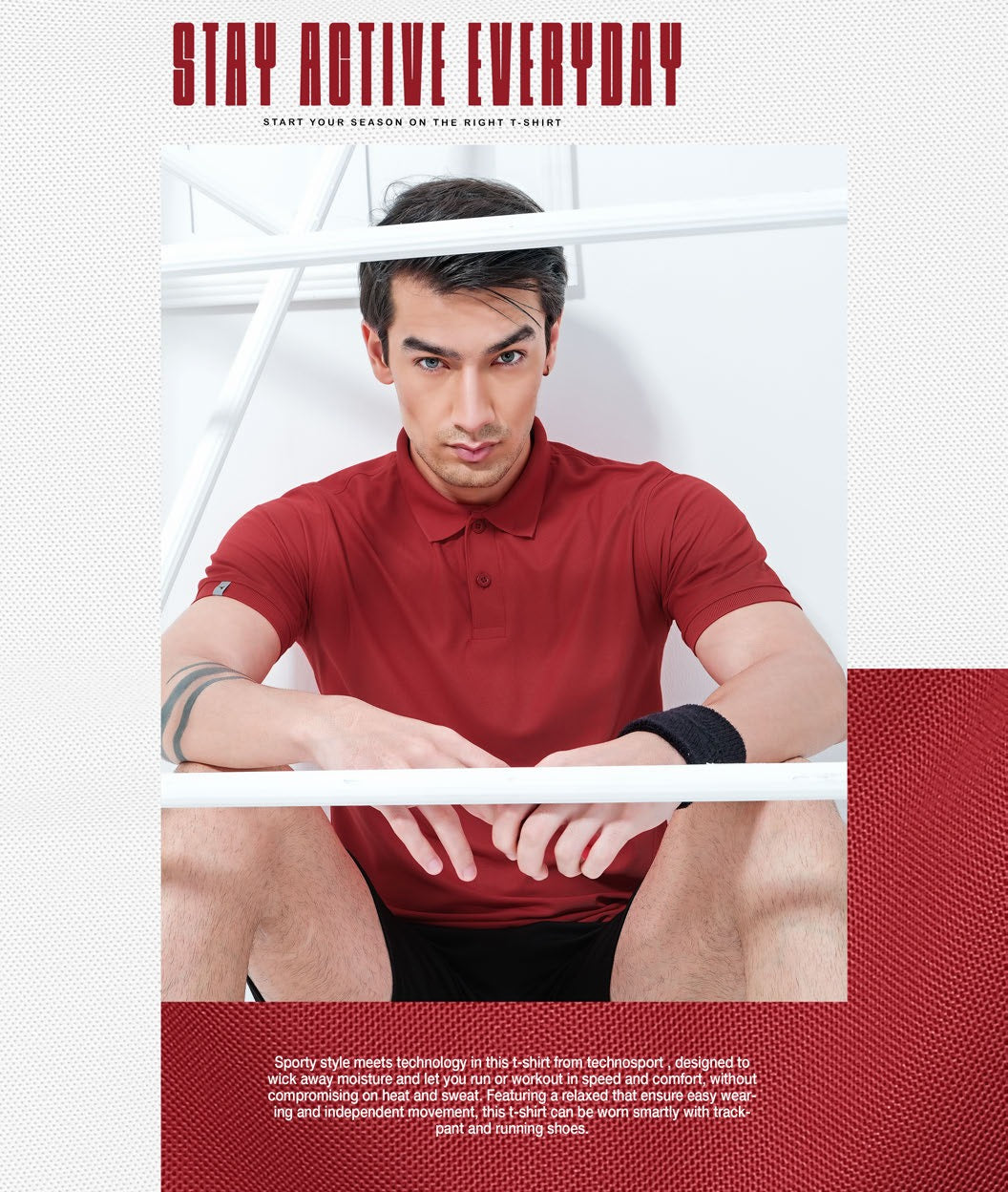 TechnoSport Polo Neck Half Sleeve Dry Fit T Shirt for Men OR-51 - Red