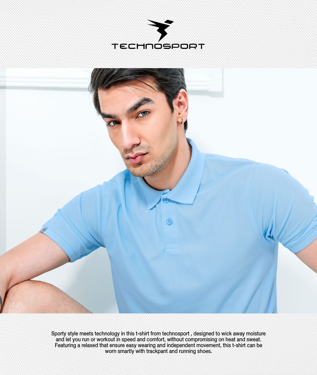 TechnoSport Polo Neck Half Sleeve Dry Fit T Shirt for Men OR-51 - Sky Blue