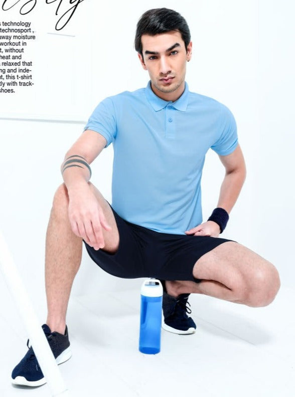 TechnoSport Polo Neck Half Sleeve Dry Fit T Shirt for Men OR-51 - Sky Blue