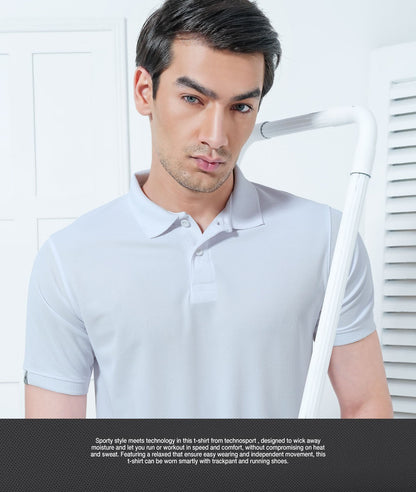 TechnoSport Polo Neck Half Sleeve Dry Fit T Shirt for Men OR-51 - White