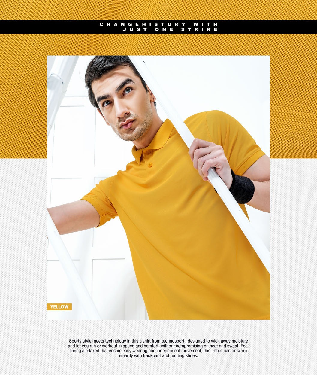 TechnoSport Polo Neck Half Sleeve Dry Fit T Shirt for Men OR-51 - Yellow