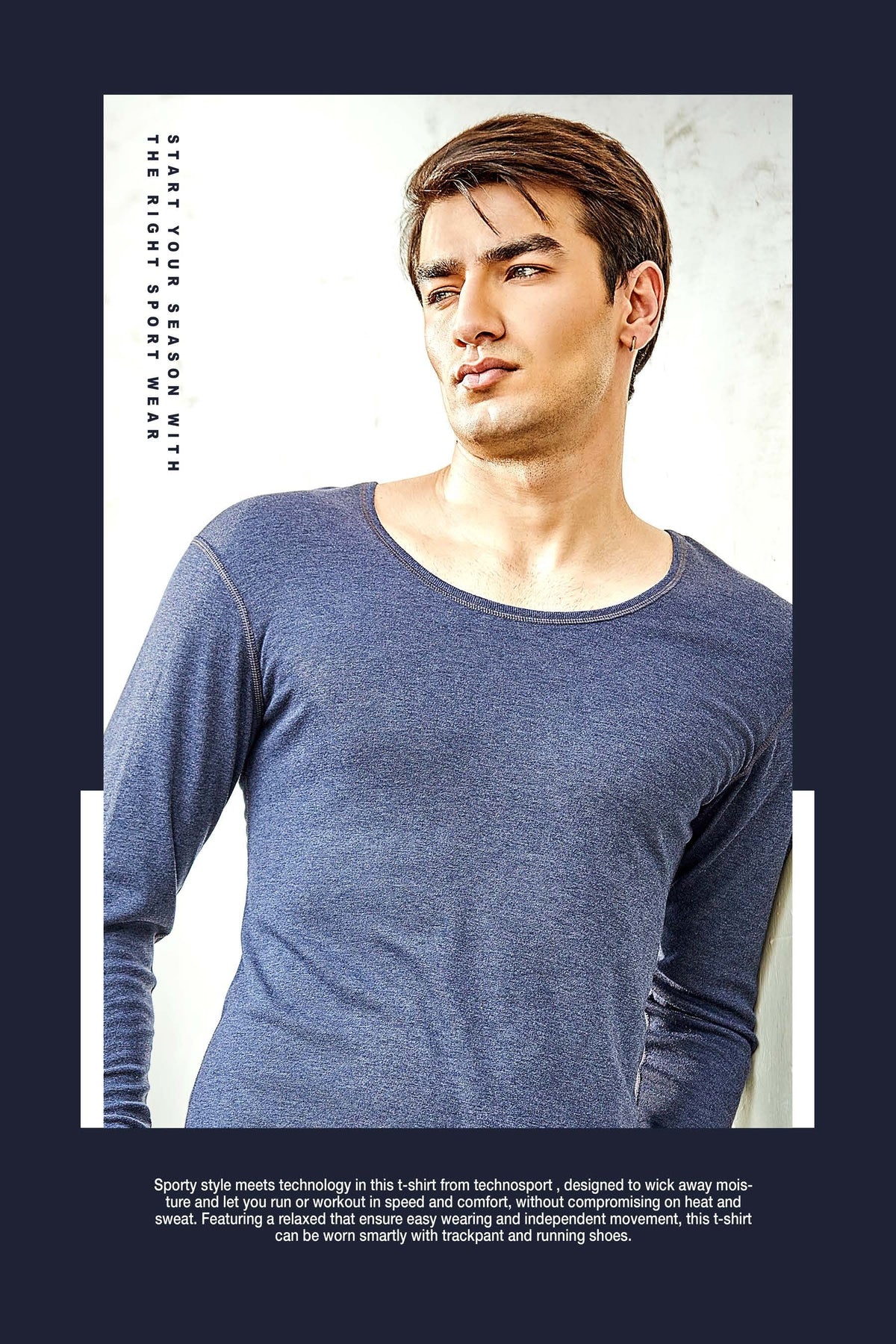 TechnoSport Crew Neck Full Sleeve Thermal Wear Body Warmer for Men OR-58 - Blue