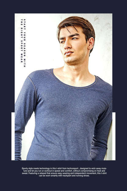 TechnoSport Crew Neck Full Sleeve Thermal Wear Body Warmer for Men OR-58 - Blue