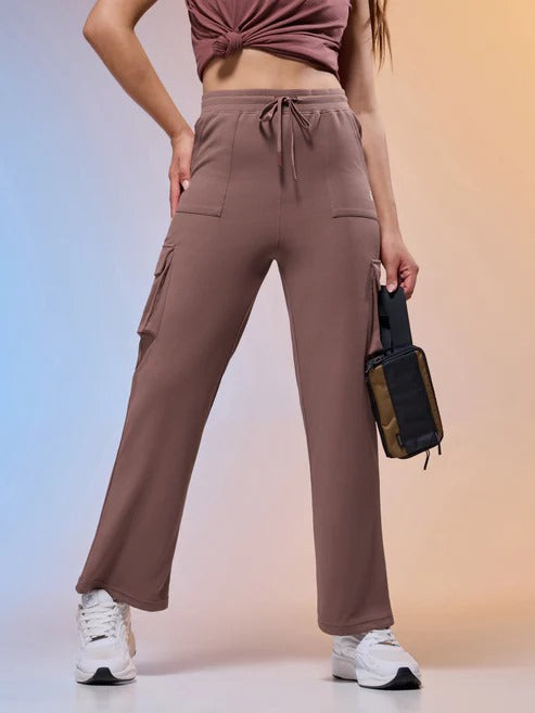 Women Solid Straight Fit Cargo Trackpants W-152 (OX Blood Red)