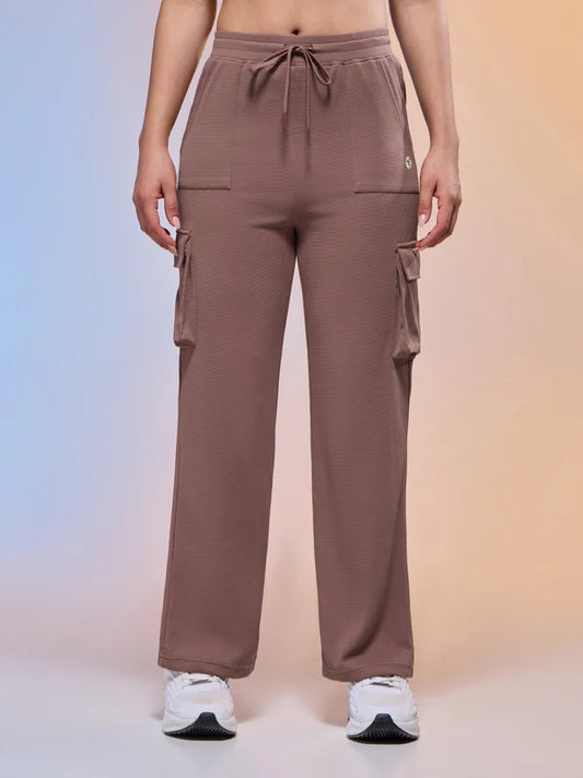 Women Solid Straight Fit Cargo Trackpants W-152 (OX Blood Red)