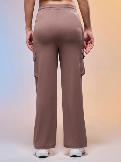 Women Solid Straight Fit Cargo Trackpants W-152 - OX Blood Red