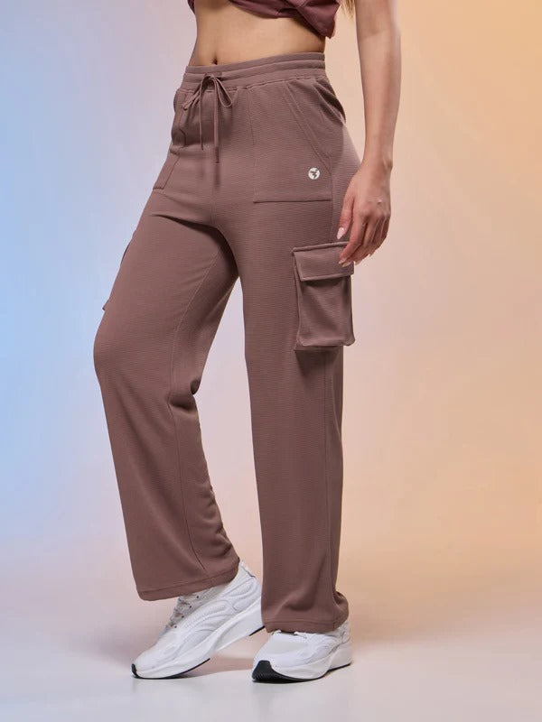 Women Solid Straight Fit Cargo Trackpants W-152 - OX Blood Red