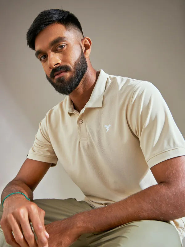 TechnoSport Polo Neck Half Sleeve Dry Fit T Shirt for Men OR-11 - Oatmeal