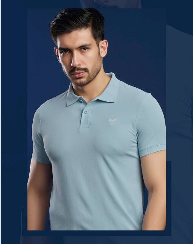 TechnoSport Polo Neck Half Sleeve Dry Fit T Shirt for Men OR-11 (Omphalodes)