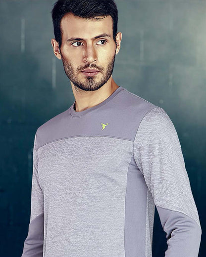TechnoSport Crew Neck Full Sleeve Dry Fit T Shirt for Men P-473 - Light Grey