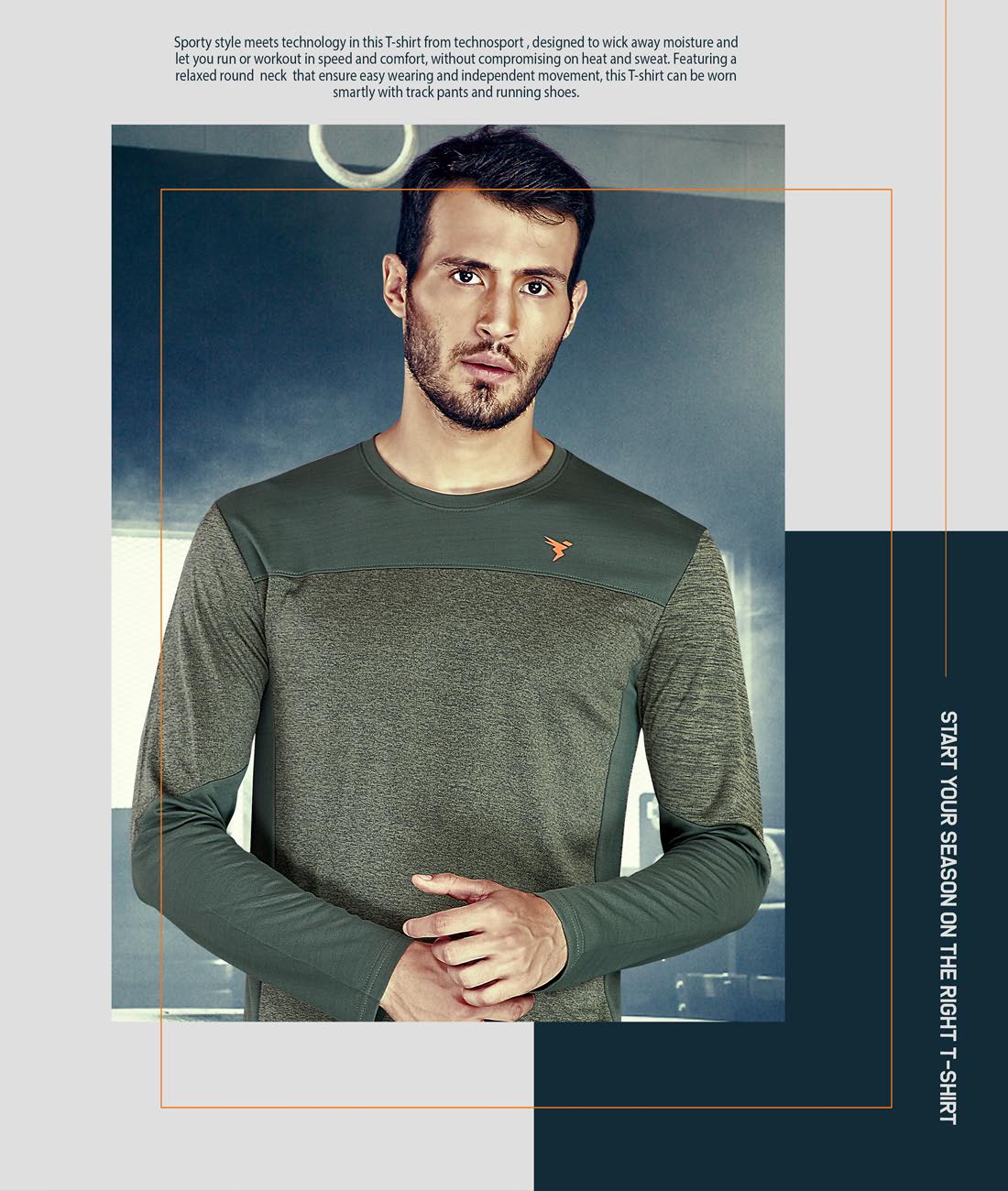 TechnoSport Crew Neck Full Sleeve Dry Fit T Shirt for Men P-473 - Olive Green