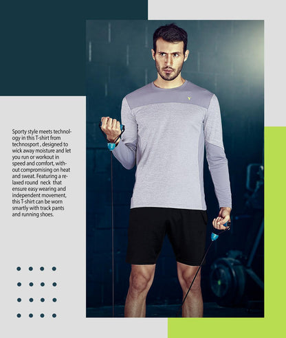 TechnoSport Crew Neck Full Sleeve Dry Fit T Shirt for Men P-473 - Light Grey
