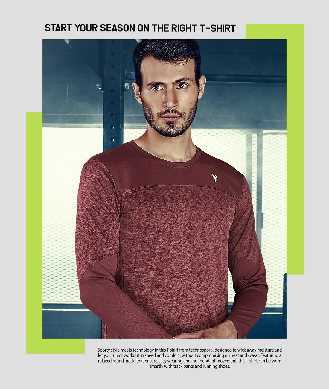 TechnoSport Crew Neck Full Sleeve Dry Fit T Shirt for Men P-473 - Maroon