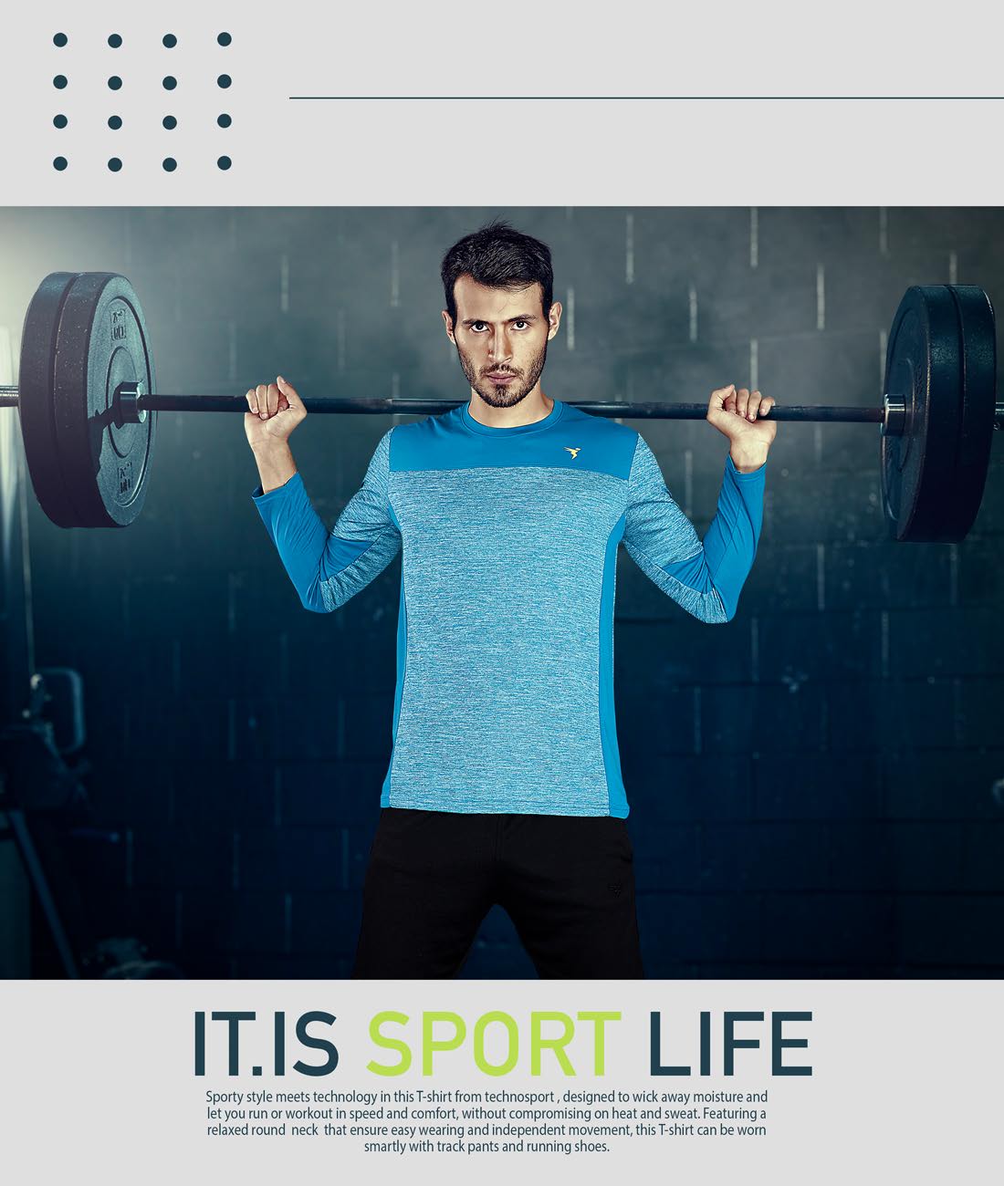 TechnoSport Crew Neck Full Sleeve Dry Fit T Shirt for Men P-473 - Sky Blue