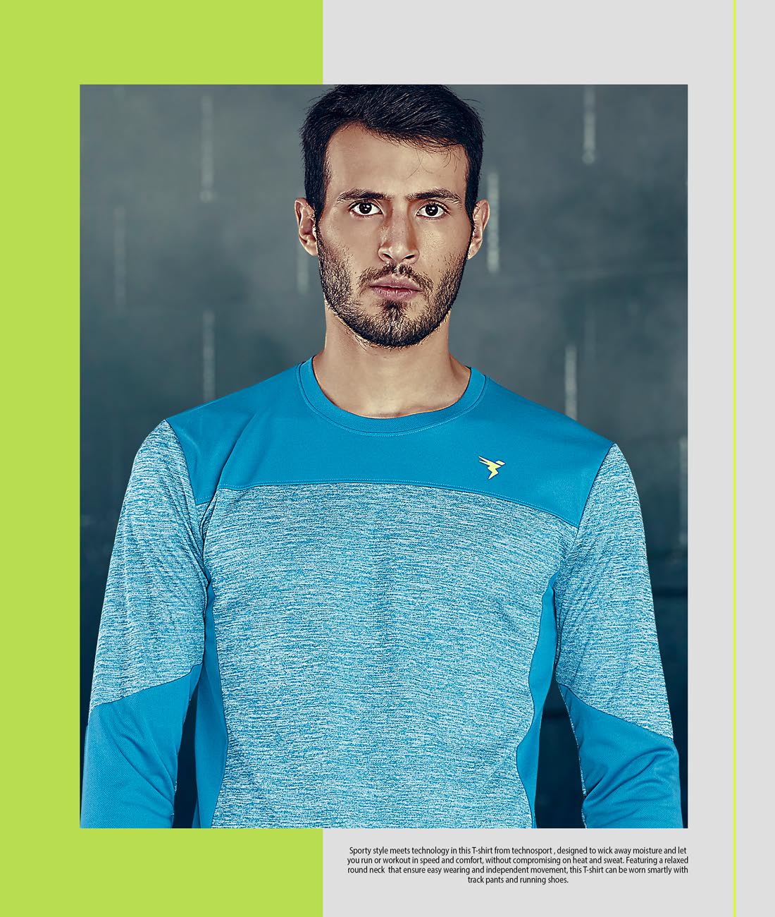 TechnoSport Crew Neck Full Sleeve Dry Fit T Shirt for Men P-473 - Sky Blue