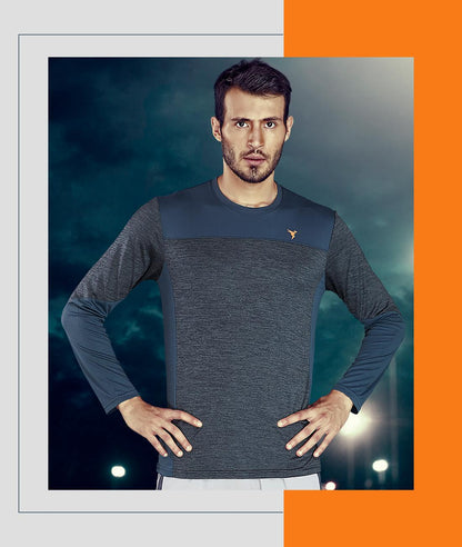 TechnoSport Crew Neck Full Sleeve Dry Fit T Shirt for Men P-473 - Dark Grey