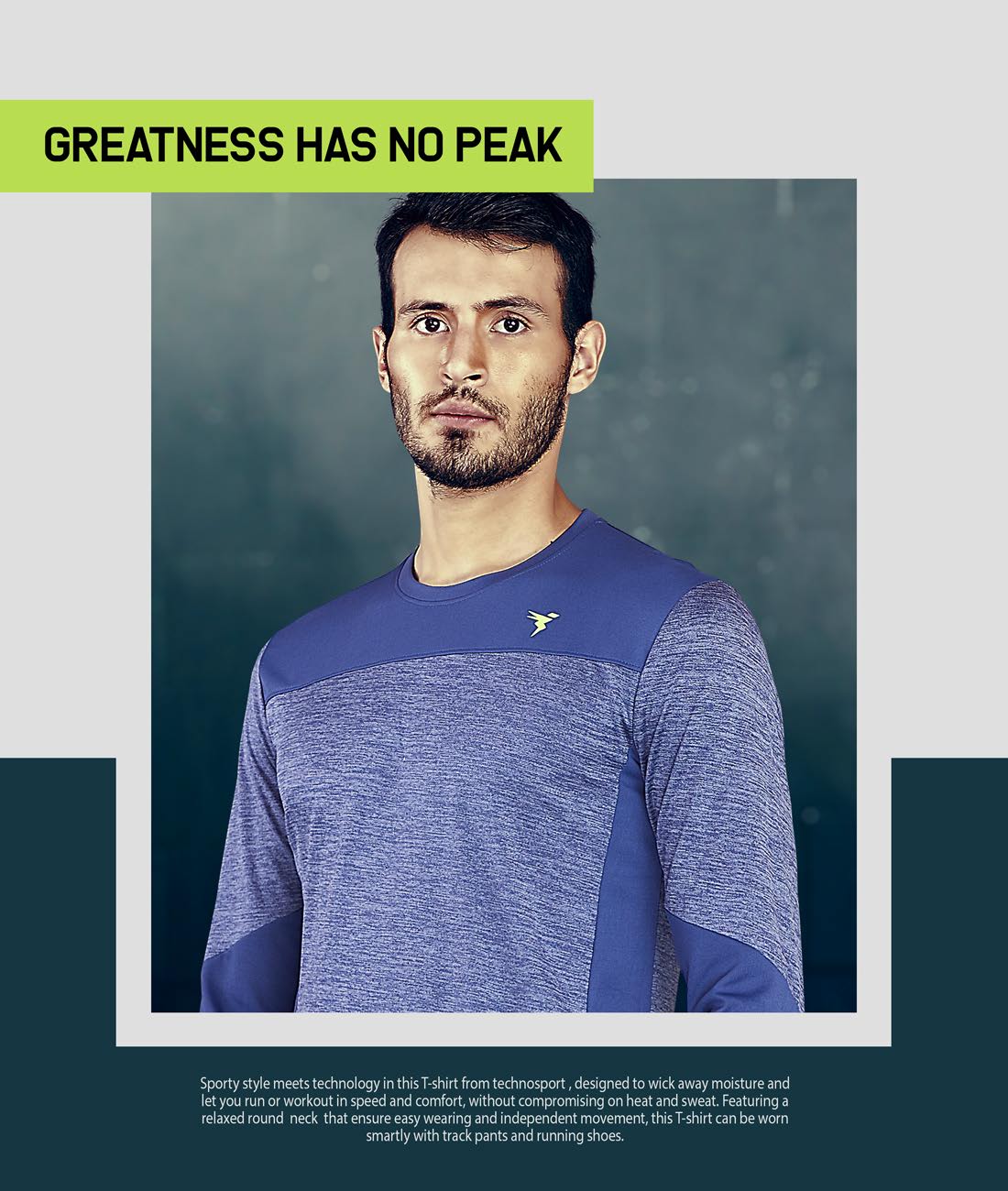 TechnoSport Crew Neck Full Sleeve Dry Fit T Shirt for Men P-473 - Spanish Blue