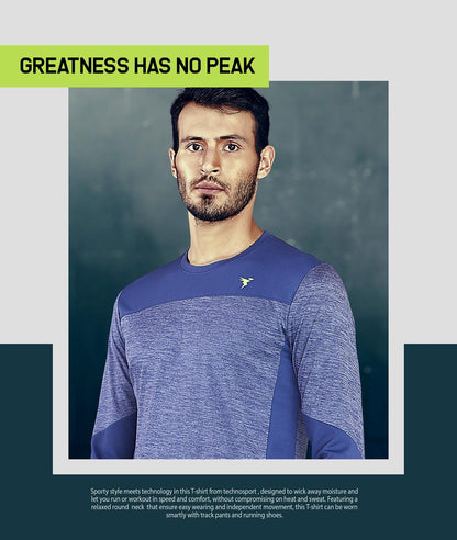 TechnoSport Crew Neck Full Sleeve Dry Fit T Shirt for Men P-473 - Spanish Blue