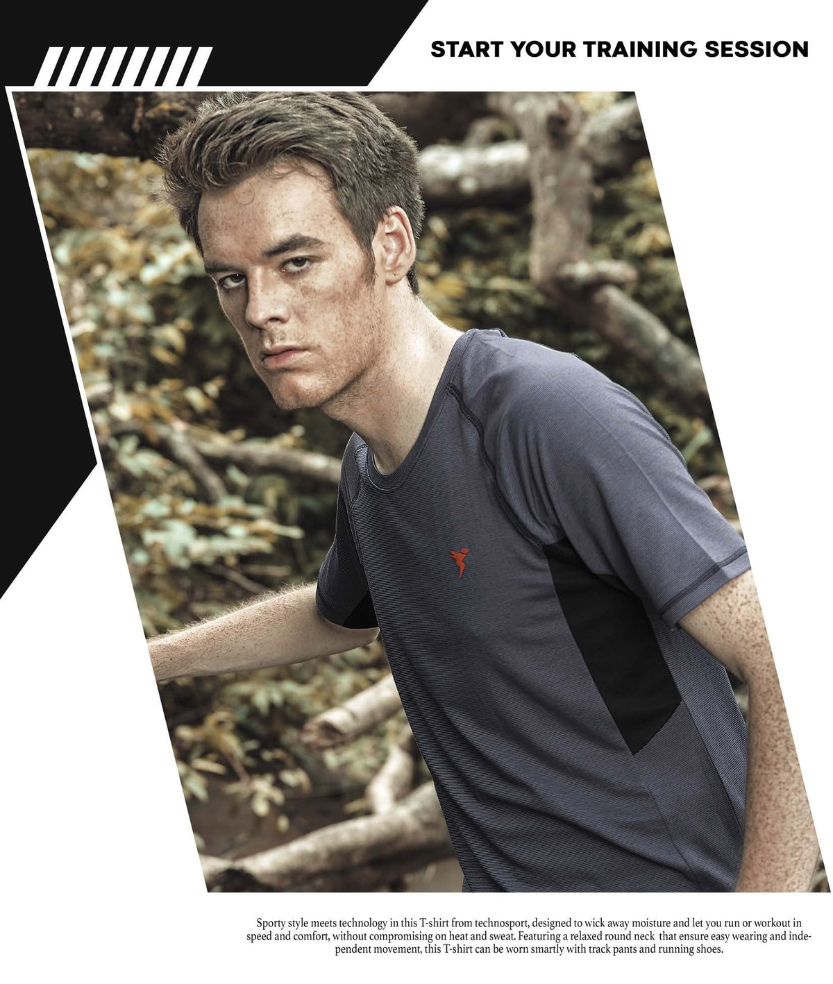 TechnoSport Crew Neck Half Sleeve Dry Fit T Shirt for Men P 485 - Dark Grey