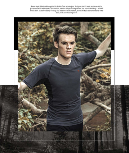 TechnoSport Crew Neck Half Sleeve Dry Fit T Shirt for Men P 485 - Dark Grey