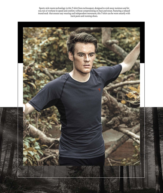 TechnoSport Crew Neck Half Sleeve Dry Fit T Shirt for Men P 485 - Dark Grey