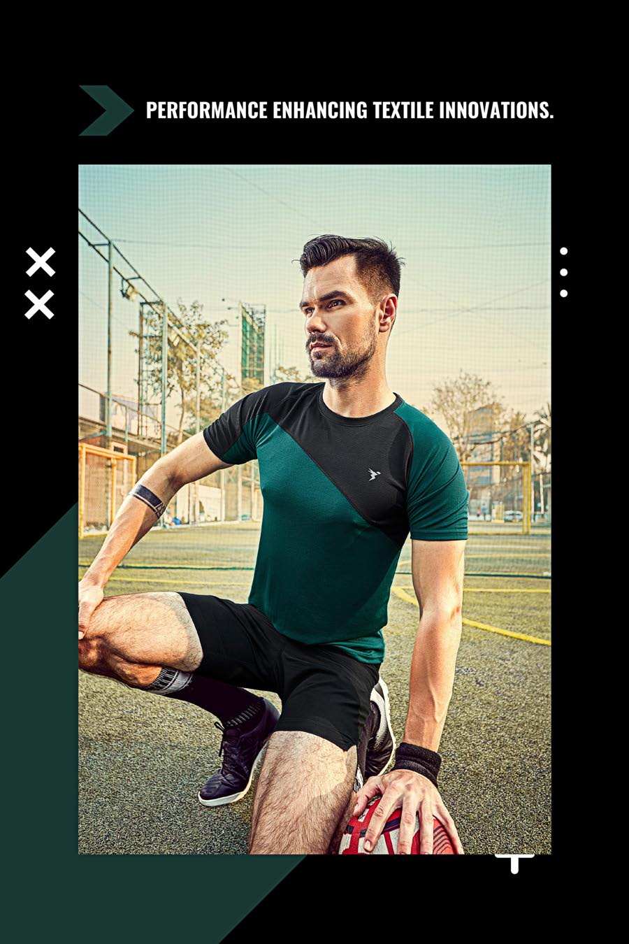 TechnoSport Crew Neck Half Sleeve Dry Fit T-Shirt for Men P 521 - Green Black